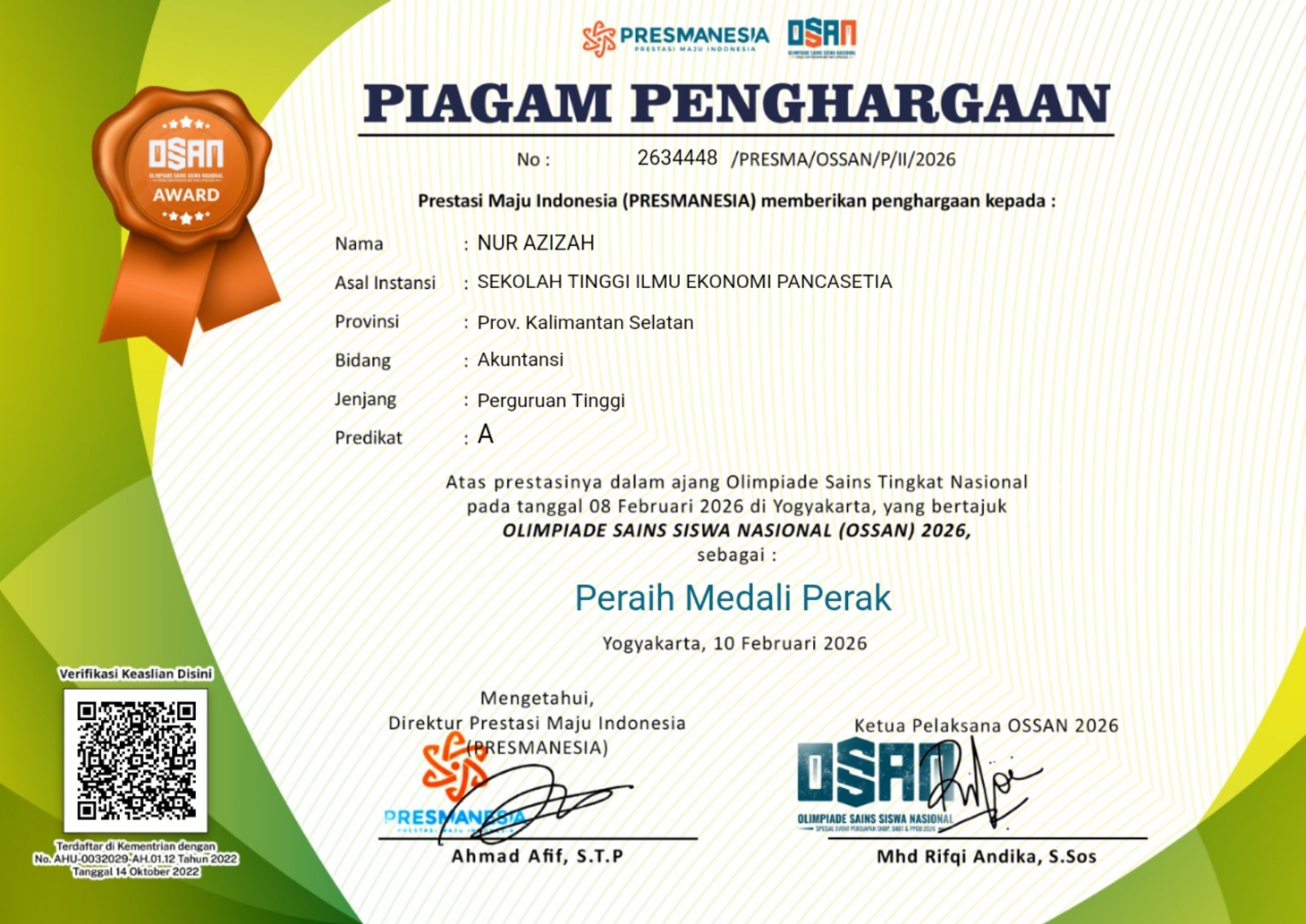 Gambar untuk Juara 2 Nasional Olimppiade sains Mahasiswa Nasional bidang Akuntansi